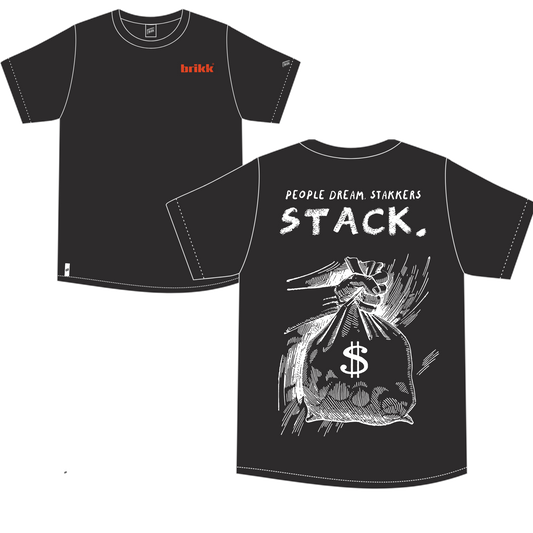 BRIKK "STAKKERS STACK" BLACK T-SHIRT